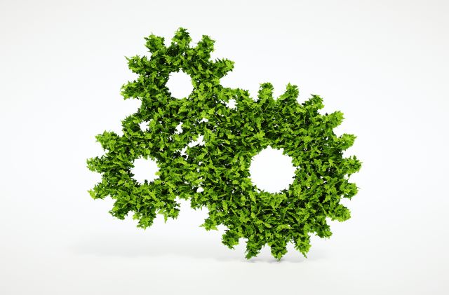 Isolated 3d render natural leaf cogwheel symbol with white background